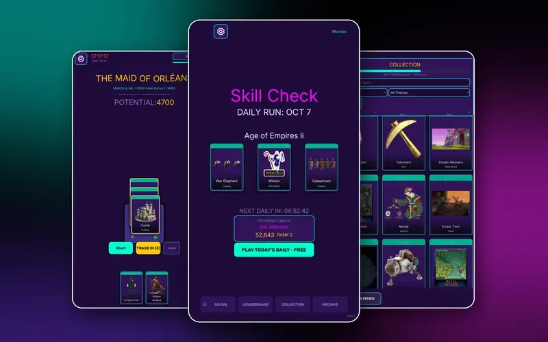 The Skill Check daily trivia game running on mobile.